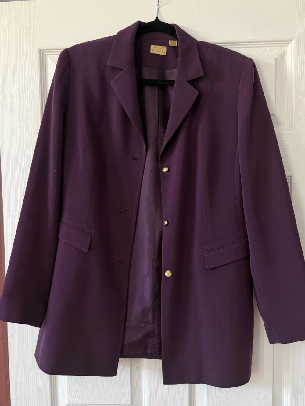 Caslon Plum Tailored Blazer Size L | Gold Button Jacket | Quiet Luxury
